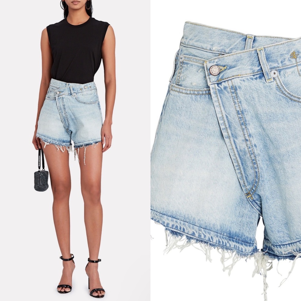R13 CROSSOVER DISTRESSED DENIM SHORTS size 25